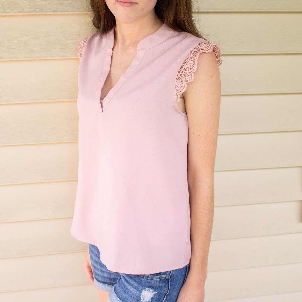 SHEIN Pink Lace Trim Blouse